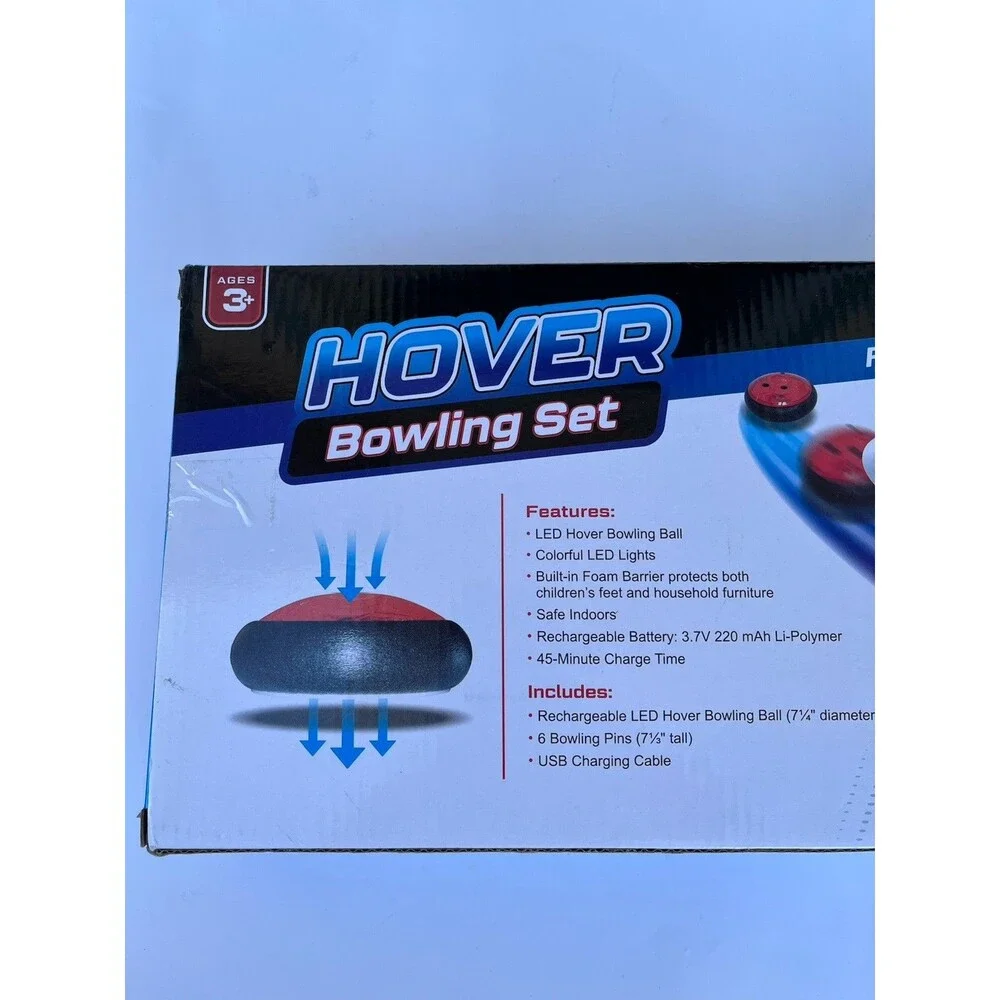 Hover Bowling Set, Floats Over Smooth Surface! LED Light Bowling Ball & 6 Pins